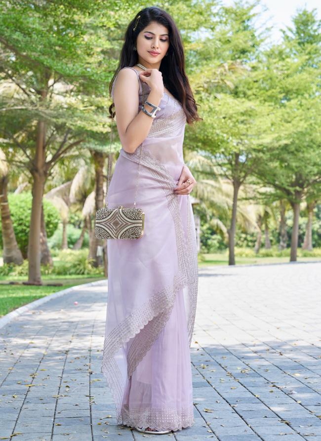 Sattin Silk Light Purple Wedding Wear Hand Work Saree